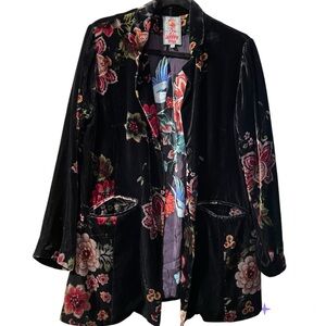 Johnny Was M Petite Vivian Floral Silk Velvet Blazer Pockets Lined Silk
